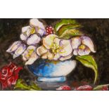 Still life of flowers, oil on board, initialled B.O., 8" x 5½"