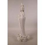 A Chinese blanc de chine figure of Quan Yin, impressed mark verso, 16" high