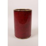 A Chinese flambé glazed pottery brush pot, 5½" high x 3½" diameter