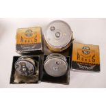 Three vintage fishing reels by J.W. Young & Sons, a Condex and Beaudex in original boxes and a