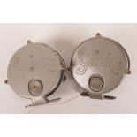 Two vintage 'Gemina' fishing reels, 3½" diameter