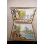 Burnett, a pair of French impressionist Parisian street scenes, oil on canvas, 20" x 16"