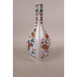 A Japanese porcelain bottle vase with floral decoration, mark to base, 9½" high