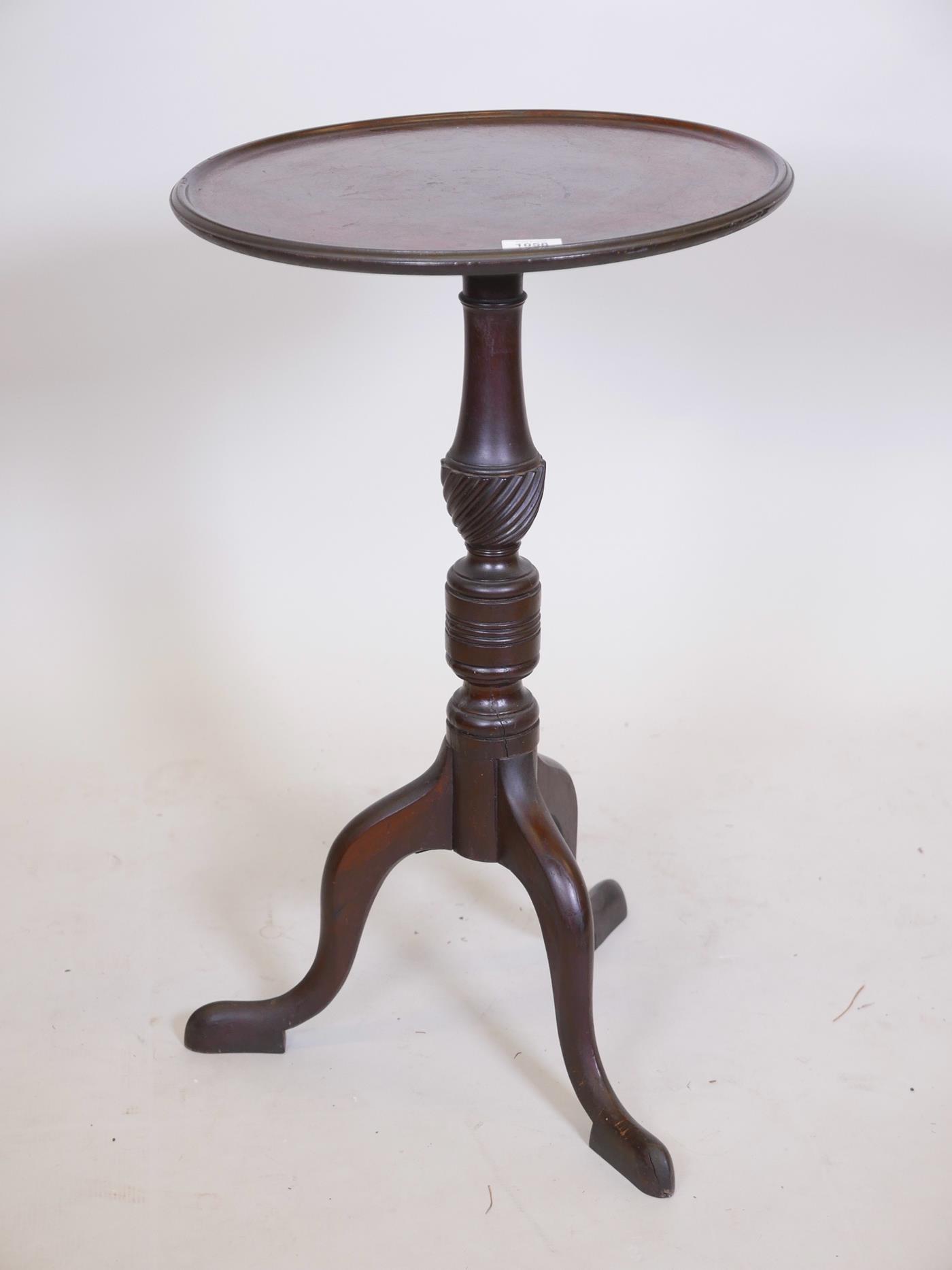 A Georgian Cuban mahogany dish top lamp/wine table, raised on a turned and carved column and - Image 2 of 12