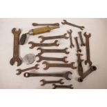 Automobilia, a quantity of vintage engineer's spanners etc from Austin, BSA, Ford etc