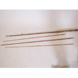 A Hardy Bros split cane three section 'The Sapper' fly fishing rod with additional top section,