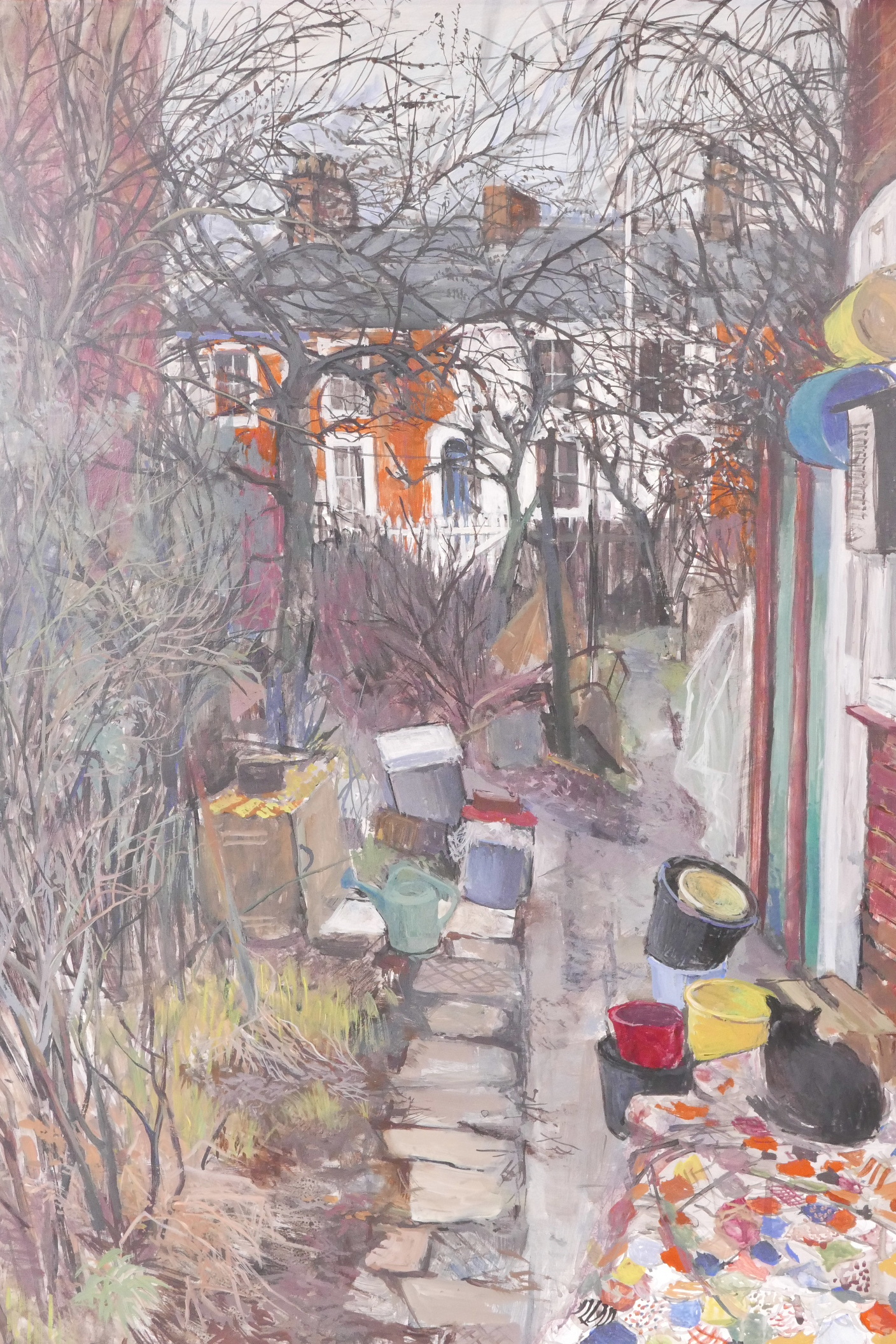 Geoffrey Underwood, back garden, Rugby, acrylic on board, signed and dated 82, 24" x 31"