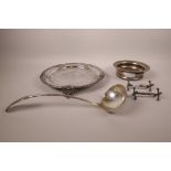 A silver plated punch/soup ladle by Elkington and Co. dated 1886; together with two silver plated