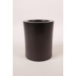 A Chinese hardwood cylinder brush pot, 4" high