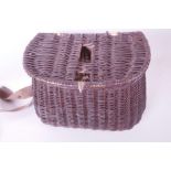 A vintage woven wicker fishing basket, 11" wide