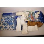 Two silk scarves, six pairs of ladies' dress gloves and two others