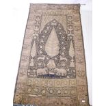 An Indian gilt thread embroidered wall hanging with rosettes, elephants and tiger decoration, A/F