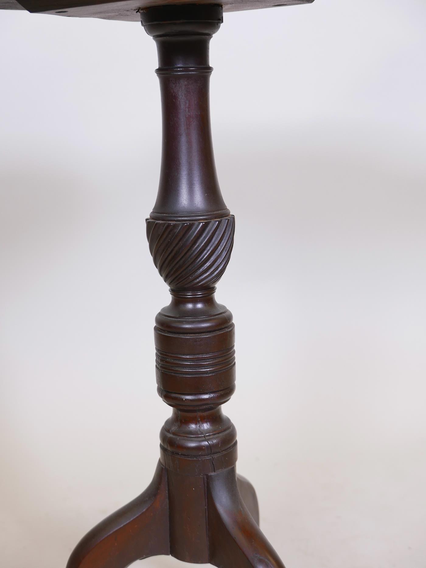 A Georgian Cuban mahogany dish top lamp/wine table, raised on a turned and carved column and - Image 7 of 12