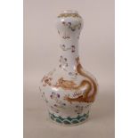 A Chinese polychrome porcelain garlic head shaped vase, with enamel decoration of a dragon and