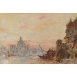 View of the Santa Maria Della Salute, Venice, initialled D.P., oil on canvas, 12" x 7"