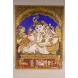 A C19th Indian hand painted icon of Krishna and attendants, 20" x 26"