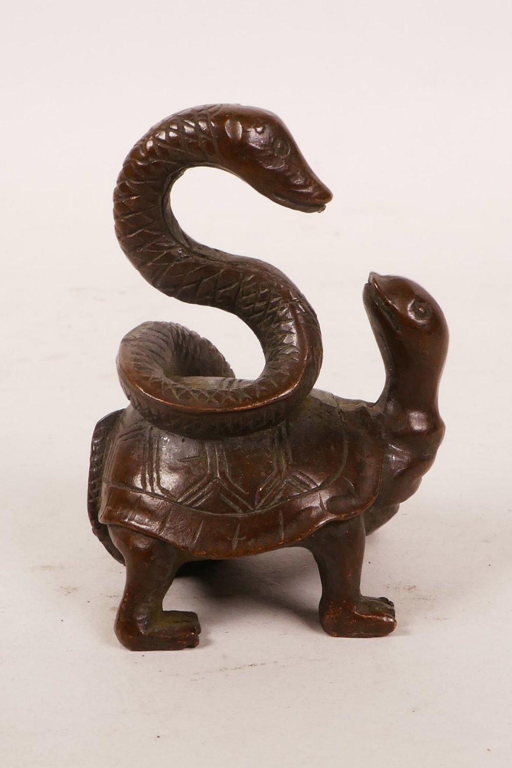 An Oriental bronze of a tortoise with a snake, 2½" high - Image 2 of 2