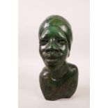 An African carved soapstone bust of a woman, 8" high