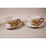 A mid C20th Japanese moriage gilded white china dragonware part tea set with geisha lithophane,