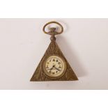 A brass cased pendant watch decorated with Masonic insignia, 2" x 2½"