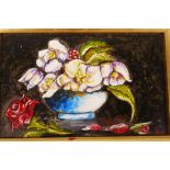 Still life of a bowl of flowers, monogrammed B.O., 8" x 5½"