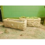 Two concrete garden troughs, 28" x 10" x 10"