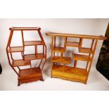 Two Chinese hardwood collector's display shelves, largest 20" x 20" x 5"
