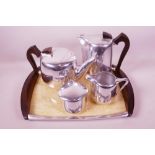 A New Maid Picquot ware four piece tea and coffee set on a tray, tray 15½" x 11"