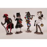 Four painted lead figurines from the Commedia Dell'arte Pantalone Balanzone Arlecchino Pulcinella,