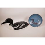 A Canadian carved wood figurine of The Common Loon (The Provincial Bird of Ontario, Canada) by M.
