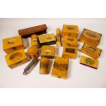 A collection of Mauchline ware boxes and containers etc