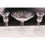 A Waterford cut crystal long stem tazza, 5½" high x 6" diameter, together with a pair of Waterford