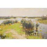 A.J. Zwart, 'In The Polder', signed oil on canvas, inscribed verso, 17" x 31"