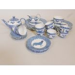 A Burleigh Chanticleer part tea service by Alice Cotterell, some dinner plates with rubbed enamel