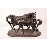 A large bronze of two prancing horses, after Mene, 19" long