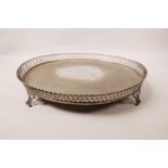 An antique Portuguese silver tray with pierced gallery and supports, Lisbon 1814/16, with mark of