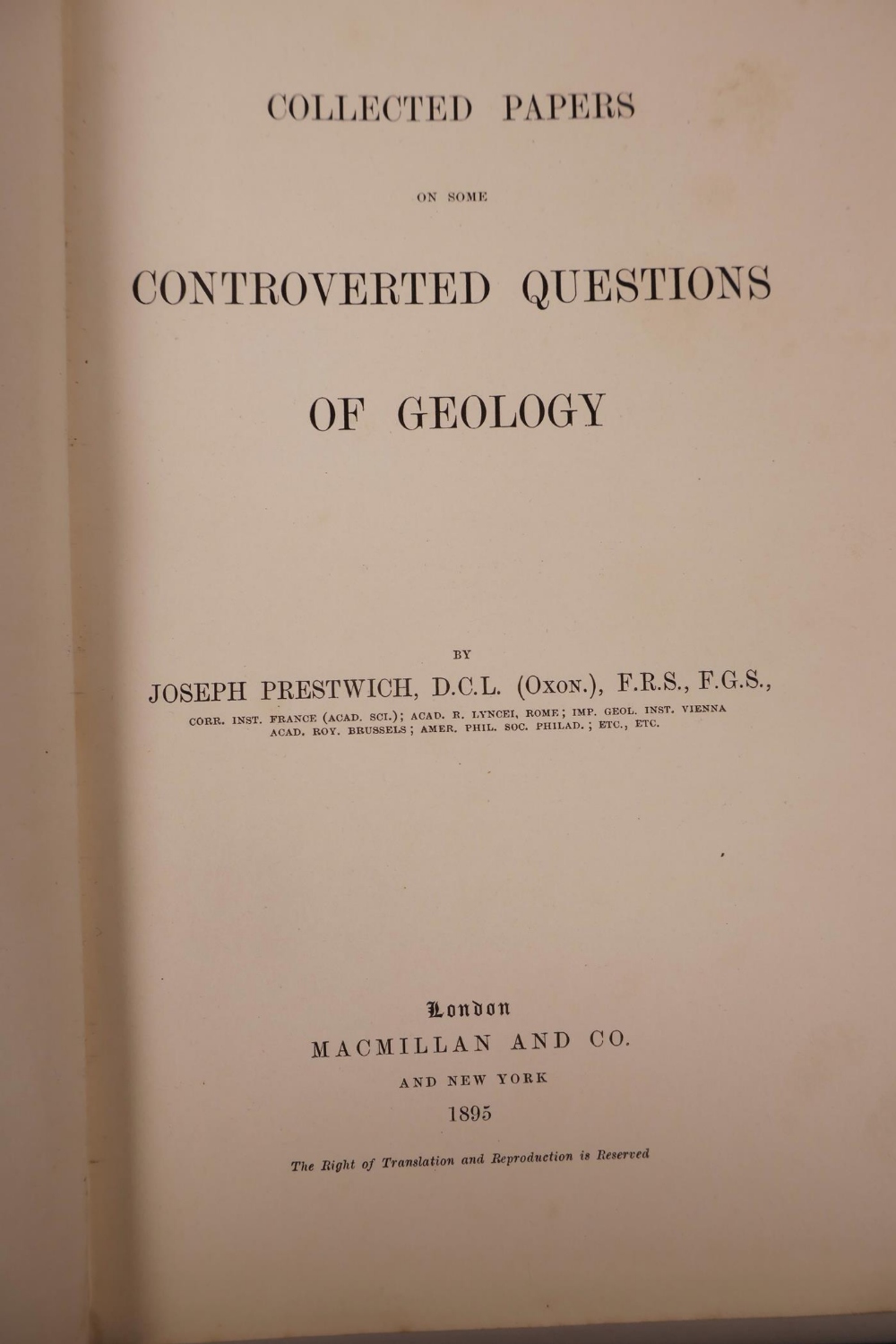 Sir Joseph Prestwich (1812-1896), Collected Papers on some Controversial Questions of Geology', - Image 5 of 9