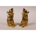 A pair of gold plated mice condiments, 2"