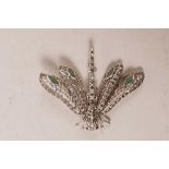 A 925 silver and marcasite set brooch in the form of a dragonfly, 2½" x 2"