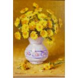 Evgeny Balakshin, bouquet of dandelions, oil on canvas, signed, inscription verso and label, 9½" x