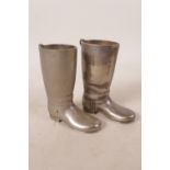 A pair of silver plated toothpick holders in the form of riding boots, 3½" high