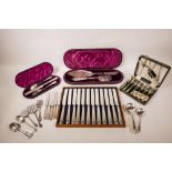 A quantity of early C20th decorative flatware in silver plate including a Christening set dated
