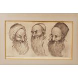 J. Eisenberg, study of three heads, etching, signed and indistinctly inscribed to the reverse, 9"