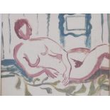 In the style of Matisse, reclining nude, watercolour on paper, unsigned, mid C20th 14" x 12"