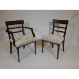 A set of eight (six and two) Regency mahogany bar back dining chairs, with reeded decoration, raised