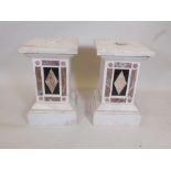 A pair of marble pedestals with applied decoration, 16" x 16" x 26½"