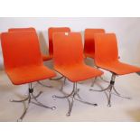 A set of six vintage 1960s/70s dining chairs with upholstered bentwood shaped backs, raised on