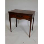 A C19th single drawer mahogany side table, with gilt swan neck handle, raised on square tapering