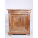 A C19th French fruitwood side cabinet with single frieze door and cupboard, 32" x 20" x 33"