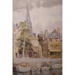 A multiple lot consisting of a C20th watercolour of a harbour scene, unframed, plus a set of